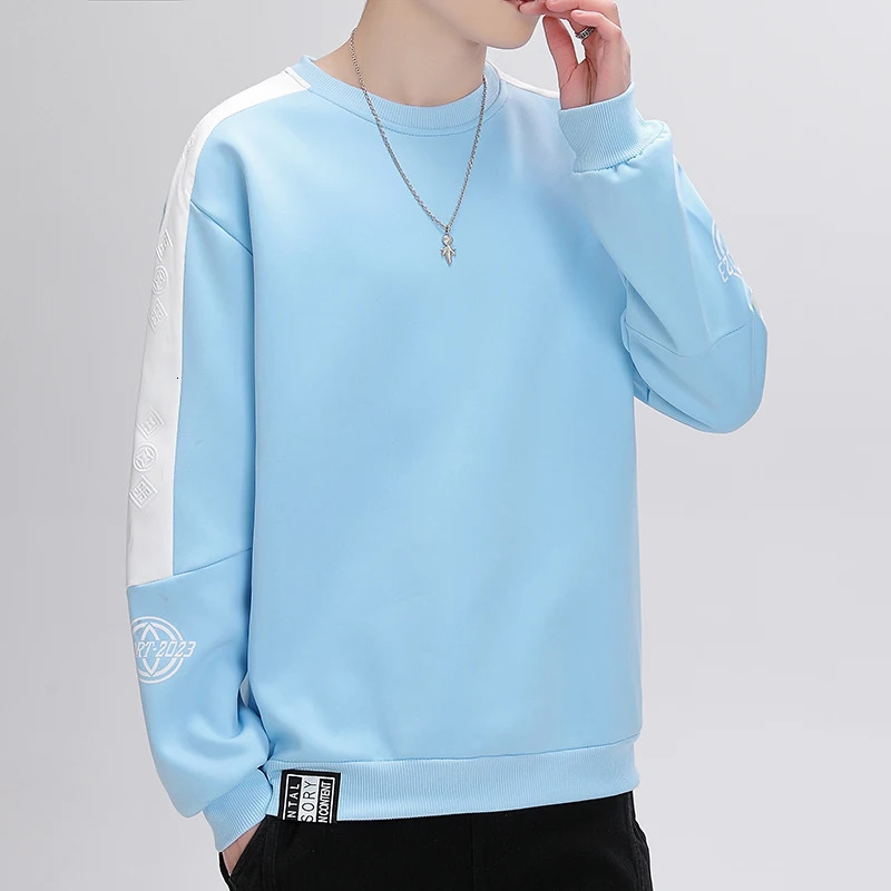 Mens Clothing Pullover Lantern Long Sleeve Crew Neck Geometric Letter Printing Contrast Color Casual Hoodies Classic Tops 250207