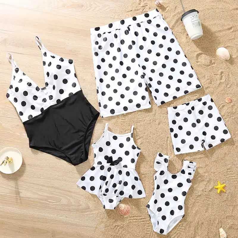 Mommy and Me Cute Dot Swimsuit Bikini for Family Mother Daughter Matching Summer Clothes Outfits W250207