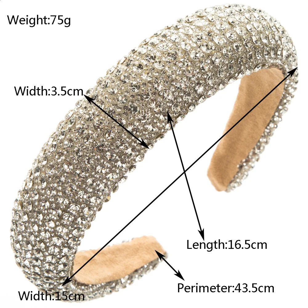 Rhinestone Padded Headband Crystal Beaded Bling Glitter Headband Wide Edge Rhinestone Headpiece Wedding Hair Accessory 250207