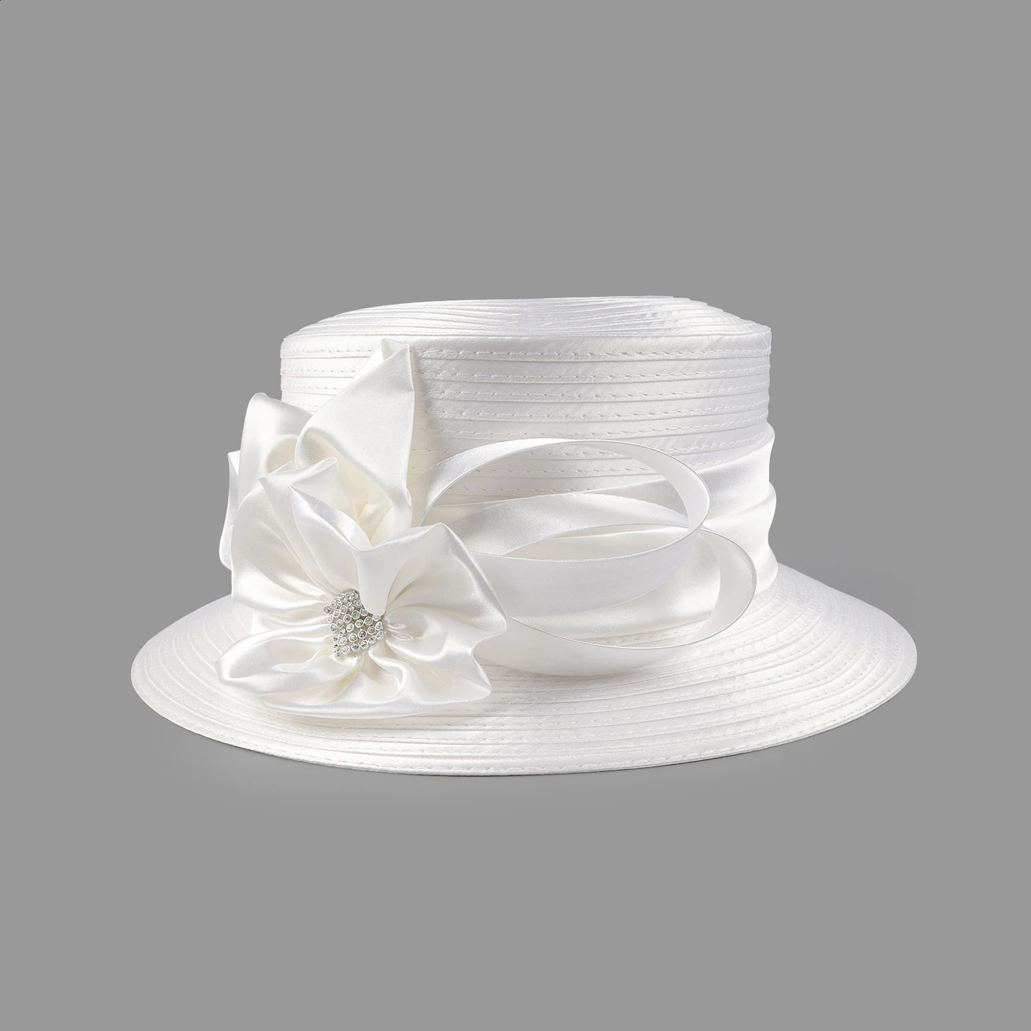 est Women Satin Cloth Flower Church Hat Elegant Pography Top Hat Fashion Female Banquet Fascinator Wedding Formal Hats 250207