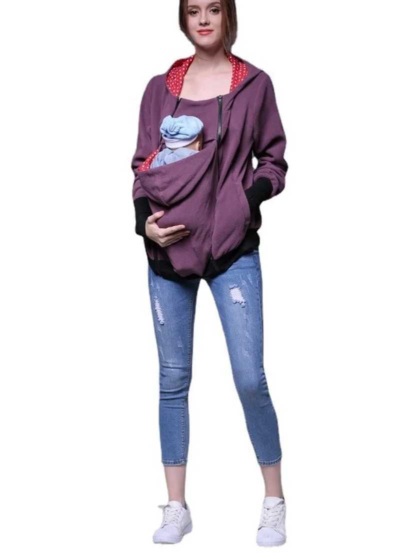 Hooded Mom Baby Carrier Jacket Coat Maternity Clothes Autumn Winter Kangaroo Carry Baby Hoodies Warm Thick Sweatshirts Outwear W250207