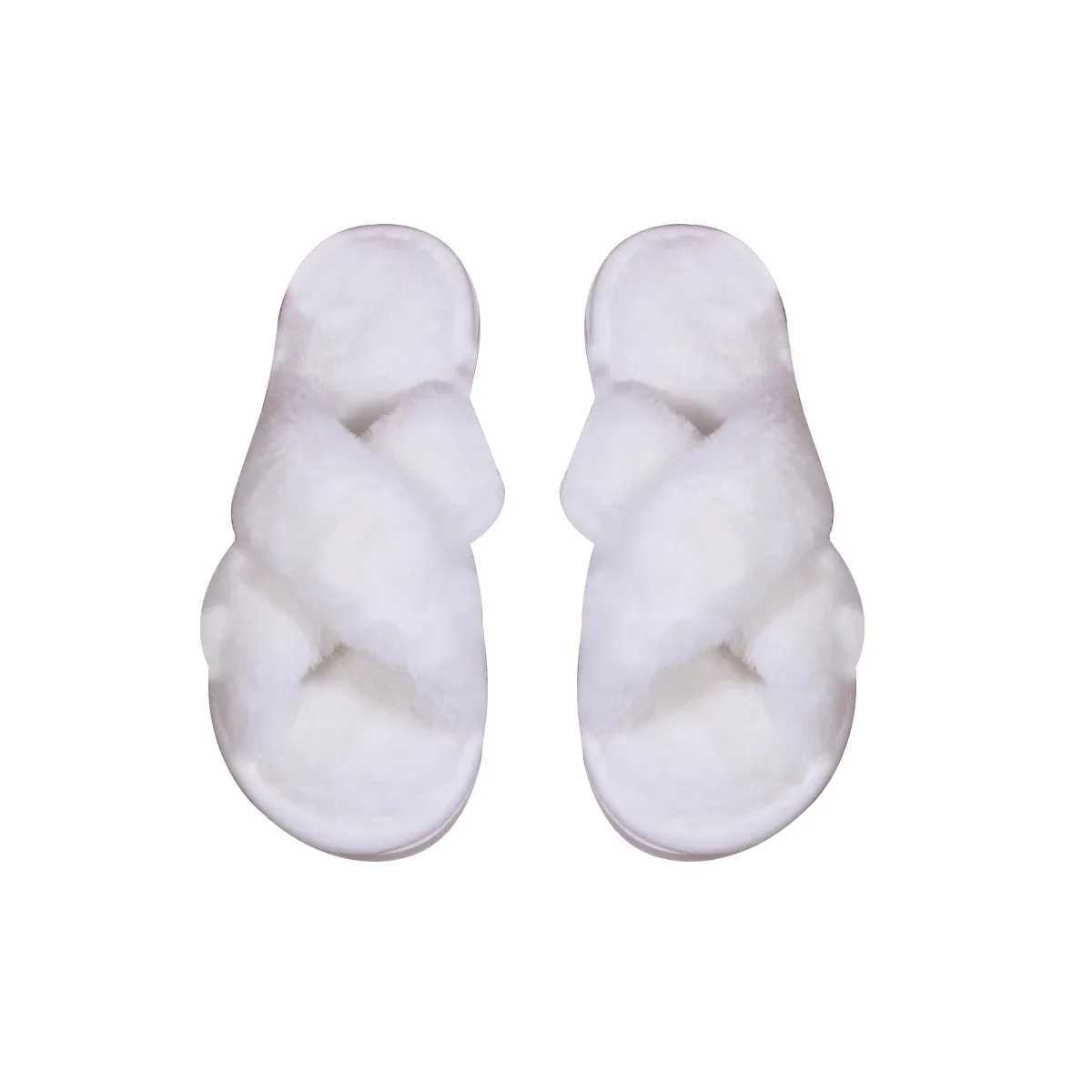Cross opening spring and autumn home anti slip flat bottomed couple style fiable and simple open toed hairy slippersXJ250207