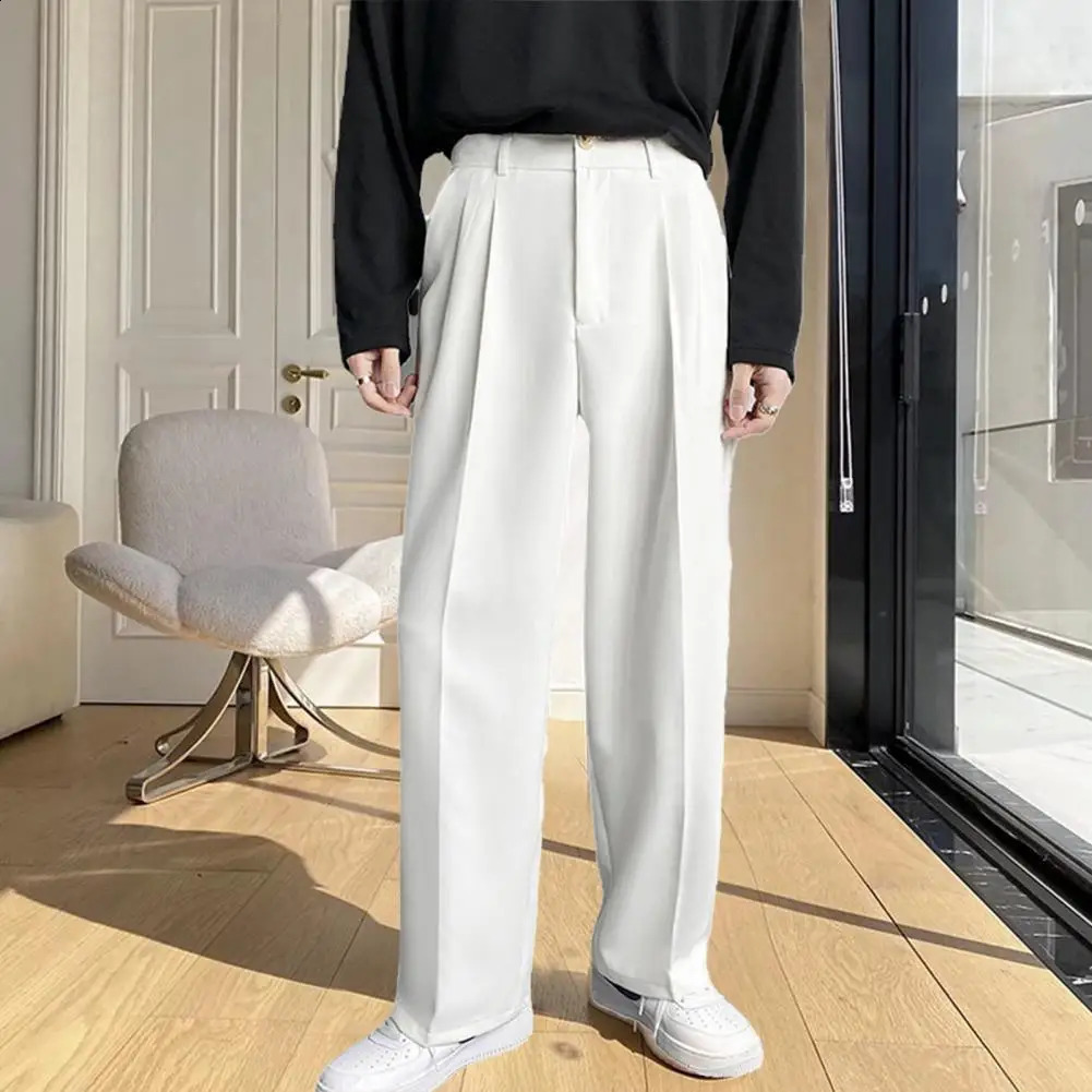Business Pants Loose Workwear Solid Sewn Spring Autumn Mid-Waist Straight Wide Leg Casual Trousers 250122