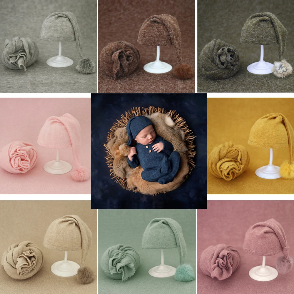 Soft Baby Po Wraps With Hat 2pcs Sets born Boys Girls Pography Swaddle Blanket Infant Picture Props Accessories 250206
