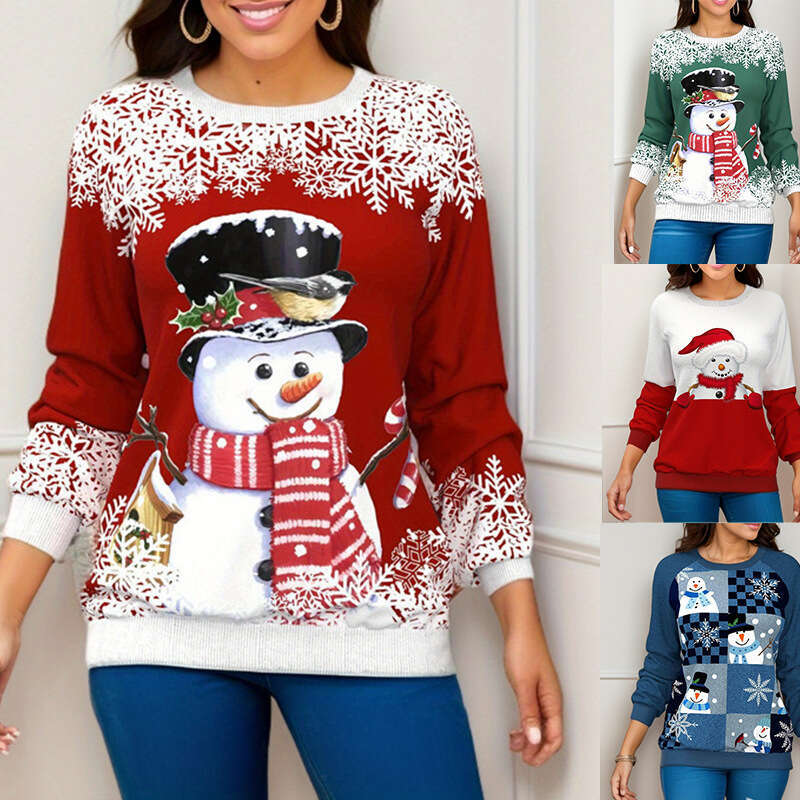 women's hot selg Christmas printed shoulder print t 2024 new casual versatile fashion clothing