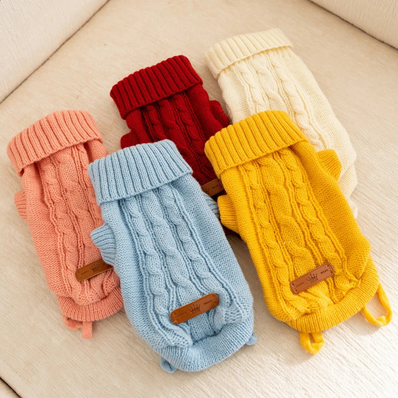 Knitted Clothes for Dogs Classic Solid Dog Sweater Fashion Puppy Pullovers Winter Warm Cat Sweater Pet Turtleneck Chihuahua Coat 250206