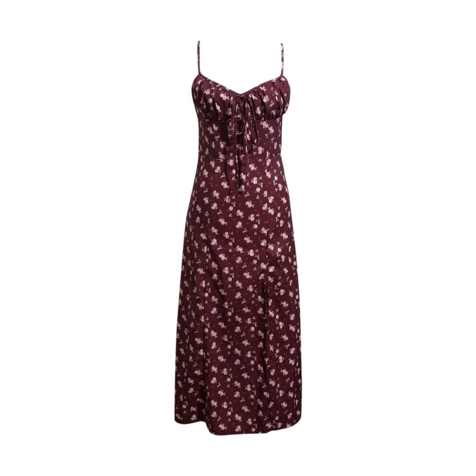 Beach Sundress Dresses Women Slip Dress Summer Vintage Backless Woman Dress Sp Sexy Strap Sling Slit Floral Midi Dress L4XJ2500207