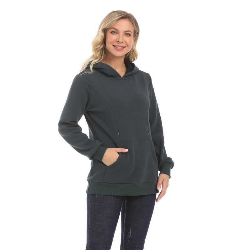 Maternity Hooded Sweater Winter Thermal Fabric Long Sleeve Breastfeeding Jumpers Nursing Wear Lactation Clothes W250207