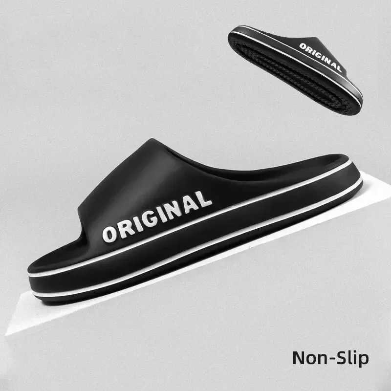 Women Letter Slippers Beach Slides Solid Color Mens Thick Sole Indoor Outdoor Summer Couple Sandals Bathroom Anti Slip ShoesXJ250207