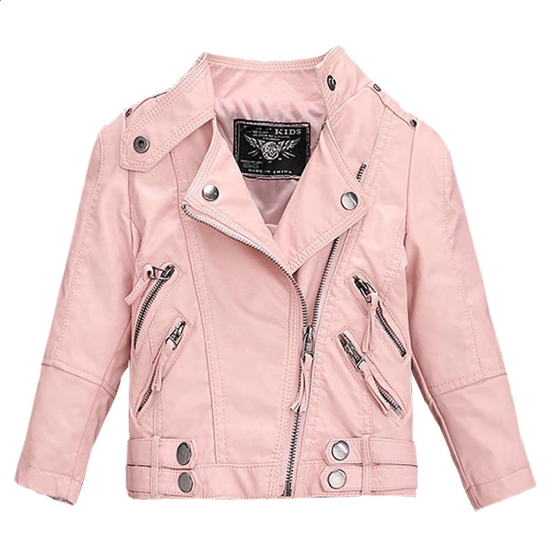 Girls Leather Jackets Childrens Autumn Winter Plus Velvet Coats Korean Kids Pu Leather Collar Zipper Fashion Coats 250206