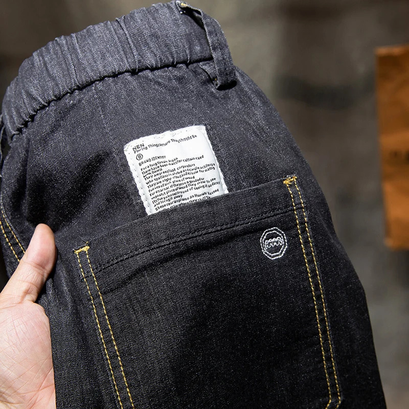 Plus Size 5XL 6XL 7XL Mens Thin Denim Shorts Soft Cotton Fabric High Stretch Drawstring Short Jeans Black Dark Blue Male 250207