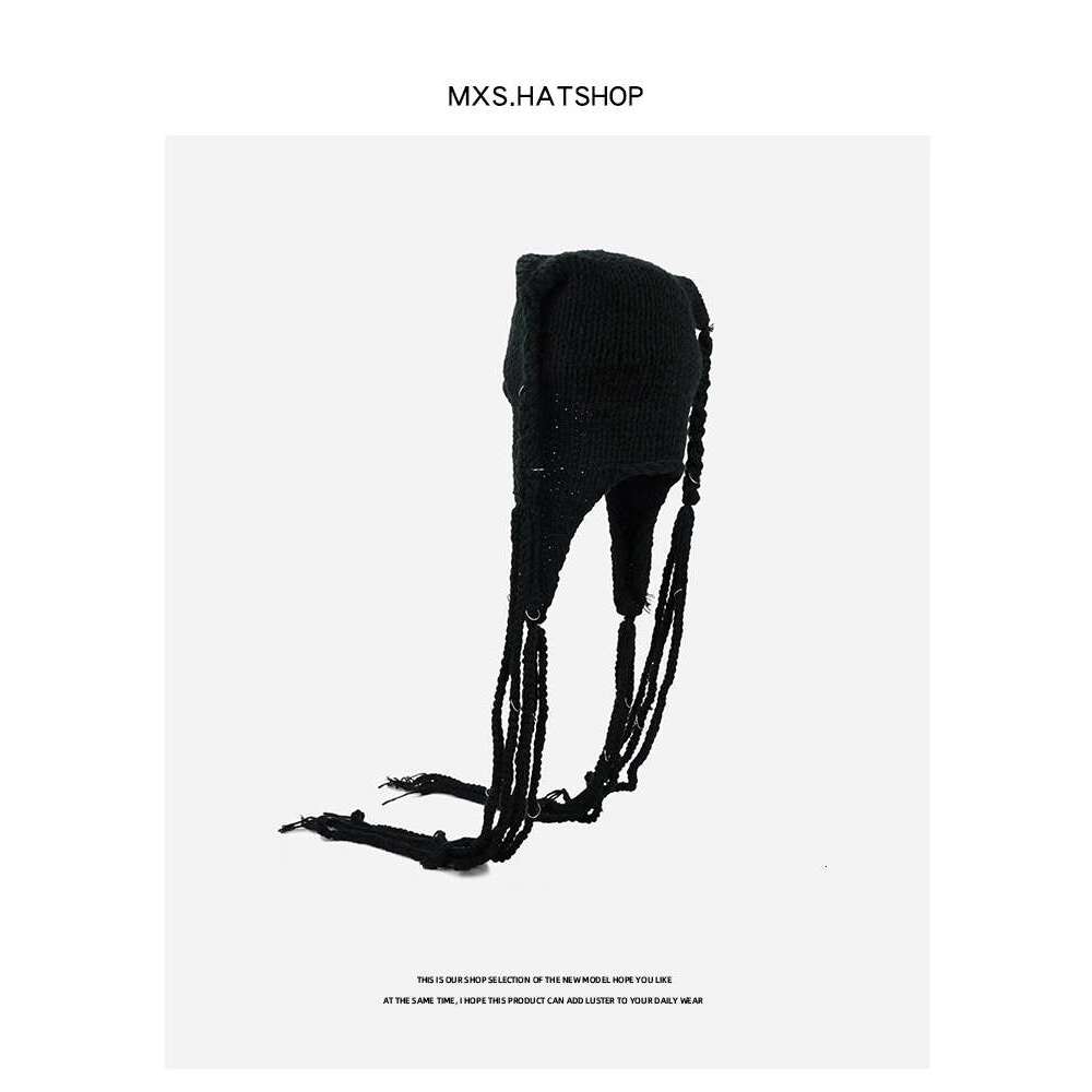 Dark wool female personality niche hip-hop Fried Dough Twists braid knitting cold warm Lei Feng hat winter