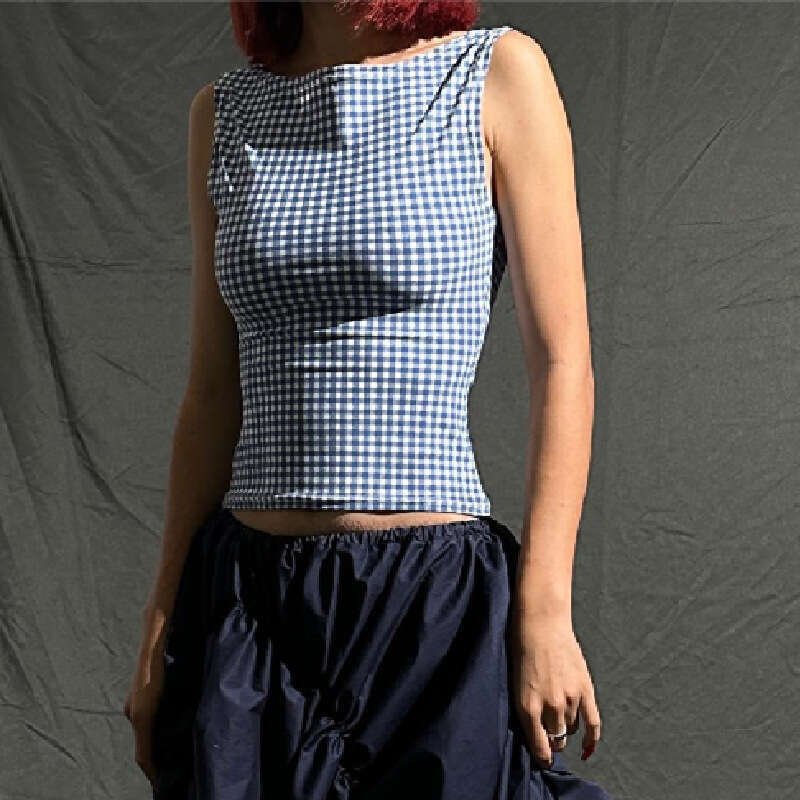 Ins European American 2025 Summer Spicy Girl Thousand Bird Grid Bow Strap Slimming Tank Top Women's New Style Unique and Elegant Clothing