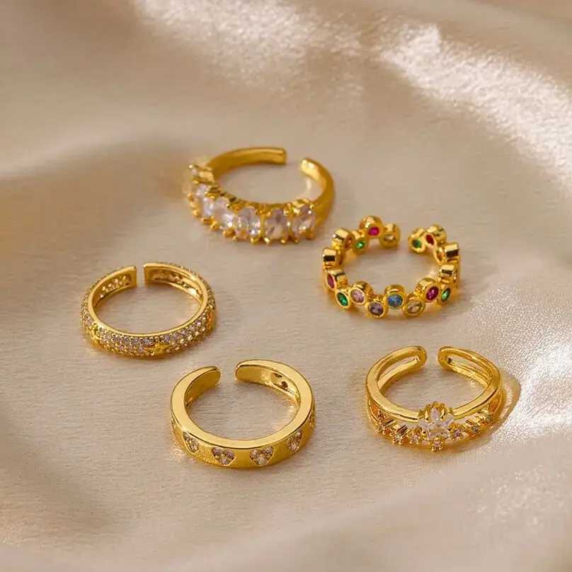 Zircon Geometric Heart Rings For Women Stainless Steel Gold Color Wedding Ring Luxury Aesthetic Jewelry Couple Gift 2024 W250207