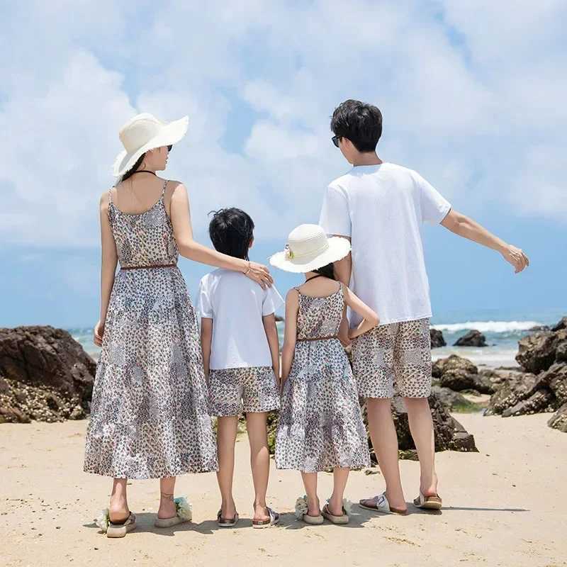 Vacation Couple Look Family Matching Clothes Mom Daughter Resort Dress Holiday Beach Dad Son Cotton T Shirt Shorts Set 2 Pieces W250207