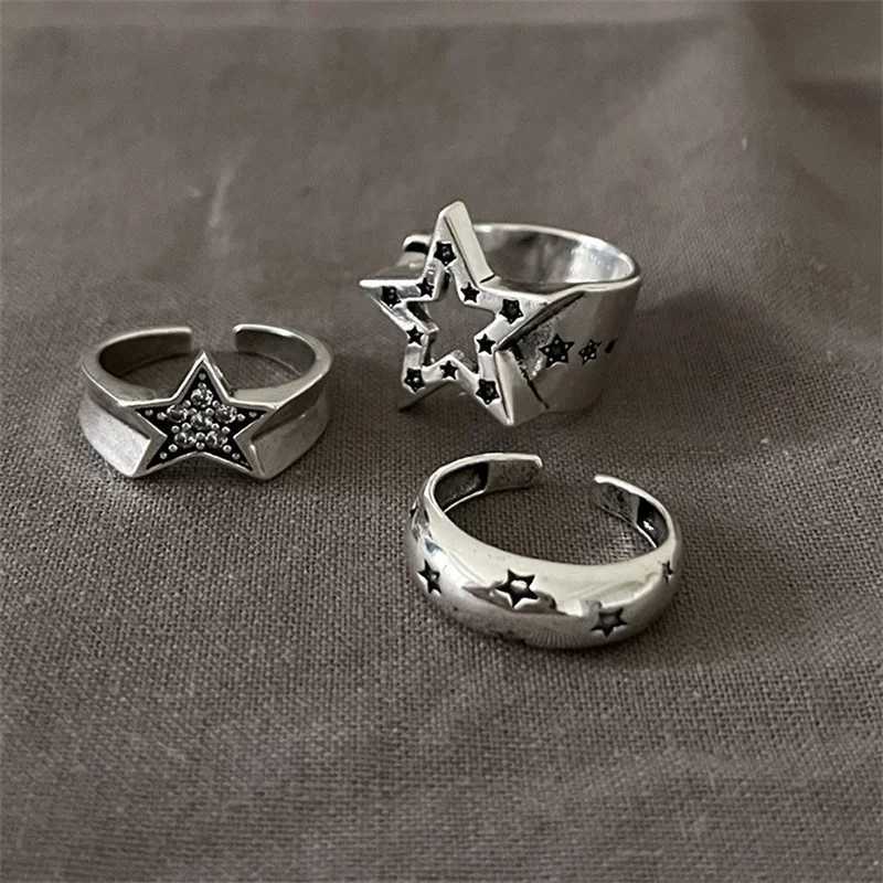Vintage Pentagram Geometric Star Ring for Women Men Punk Gothic Sliver Color Adjustable Couple Rings Y2K Egirl Jewelry Gift W250207
