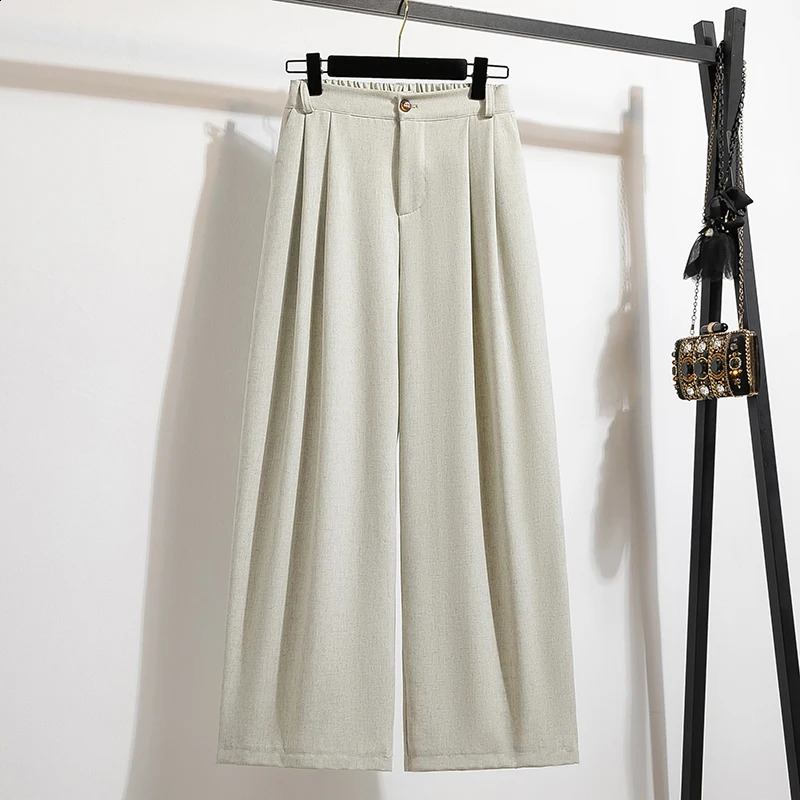 Plus Size Pant 2024 Autumn Arrival High Elastic Waist Beige Or Black Color Loose Trouser Large Pants 250109Z