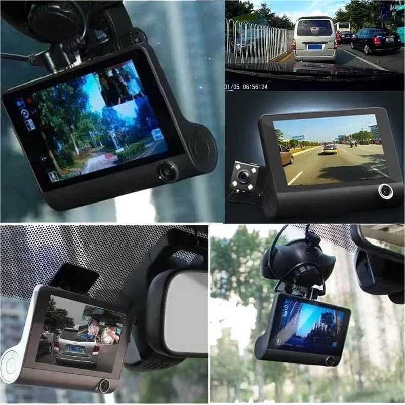 Car DVRs 3 Lens Dash Cam 4 Inch Screen Full HD 1080P Car DVR Night Vision Dual Lens Car DVR Cameras With 170 Degree Rear View H250206