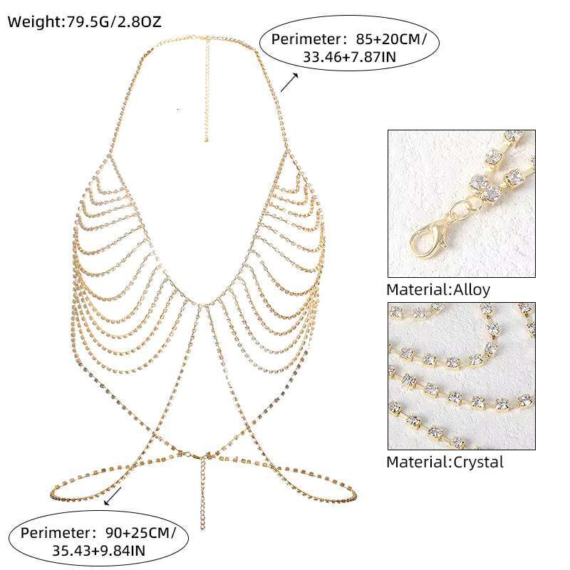 2024 New Trend Hanging Neck Stripe Rhie Chest Nightclub Women's Body Chain Jewelry