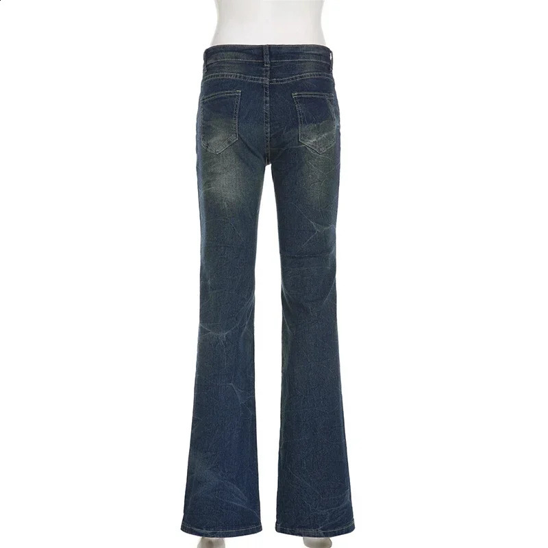Y2K Grunge Fairycore Chic Skinny Low Rise Flared Jeans Women Vintage Aesthetic Heart Printed Denim Trousers Boot Cut 250206