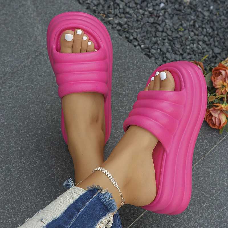 Womens Chunky Platform Slippers Summer Comfort Soft Thick Bottom Slides Woman for Sandals 2024 Open Toe N-slip Beach ShoesXJ250207