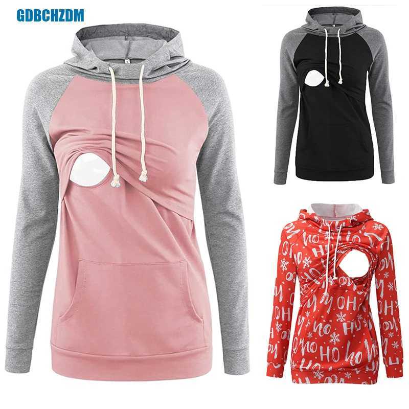 Womens Fleece Maternity Nursing Hoodie Sweatshirt Hoodies Long Sleeve Breastfeeding Pregnancy Top Kangaroo Pocket Clothes W250207