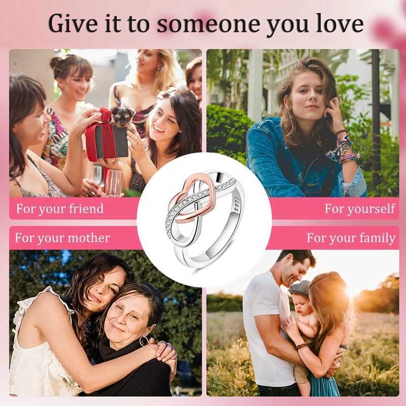 Beautiful 925 Sterling Silver Infinite Hollow Heart Coupled Double Pattern Ring For Womens Exquisite Jewelry W250207