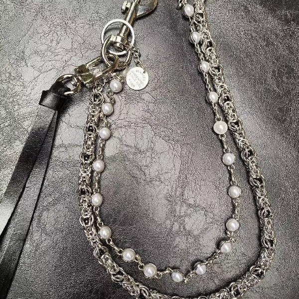Vintage Monnarch Dragon Bone Bead Pearl Pants Chain Three Layer Fashion Accessories Hip Hop Punk One Waist Compact y2k Keychain 241116