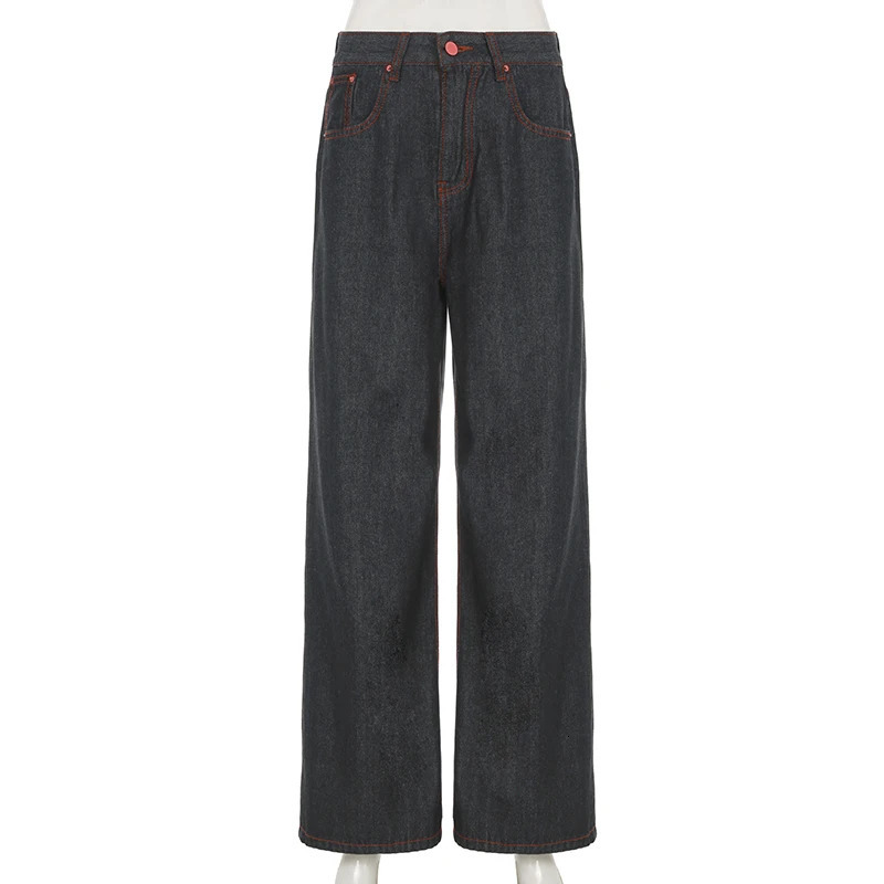 SUCHCUTE Embroidered Denim Wide Leg Pants High Street Low Waist Trousers Y2k Aesthetic 2000s Jeans Streetwear Casual Baggy 2025 250121