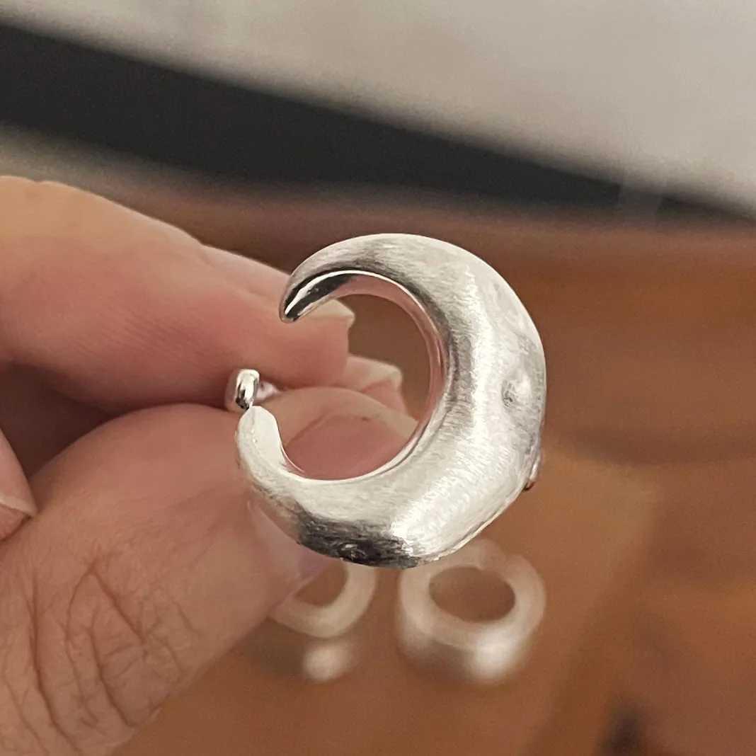 925 Sterling Silver Rings for Women Couple Minimalist Handmade Simple Wide Moon Ring Set Party Jewelry Gift Prevent Allergy W250207