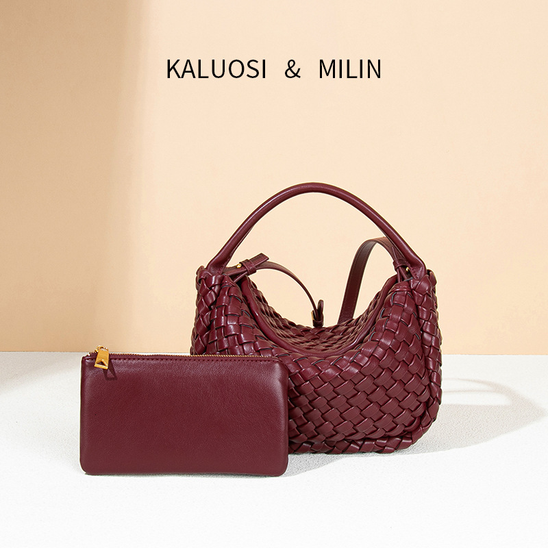 New Advanced Sense Woven Bag Light Luxury Pu Pure Hand Handbag Single Shoulder Crossbody Ingot Dumpling Bag Basket Bag for Women