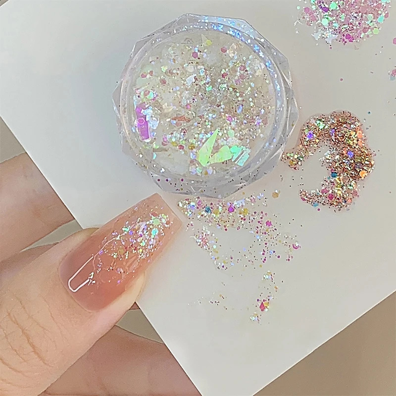 Mixed Shapes Sparkle Nail Glitter Sequins Star Heart Hexagon Translucent Pink White Flakes For Shining Decor 250115