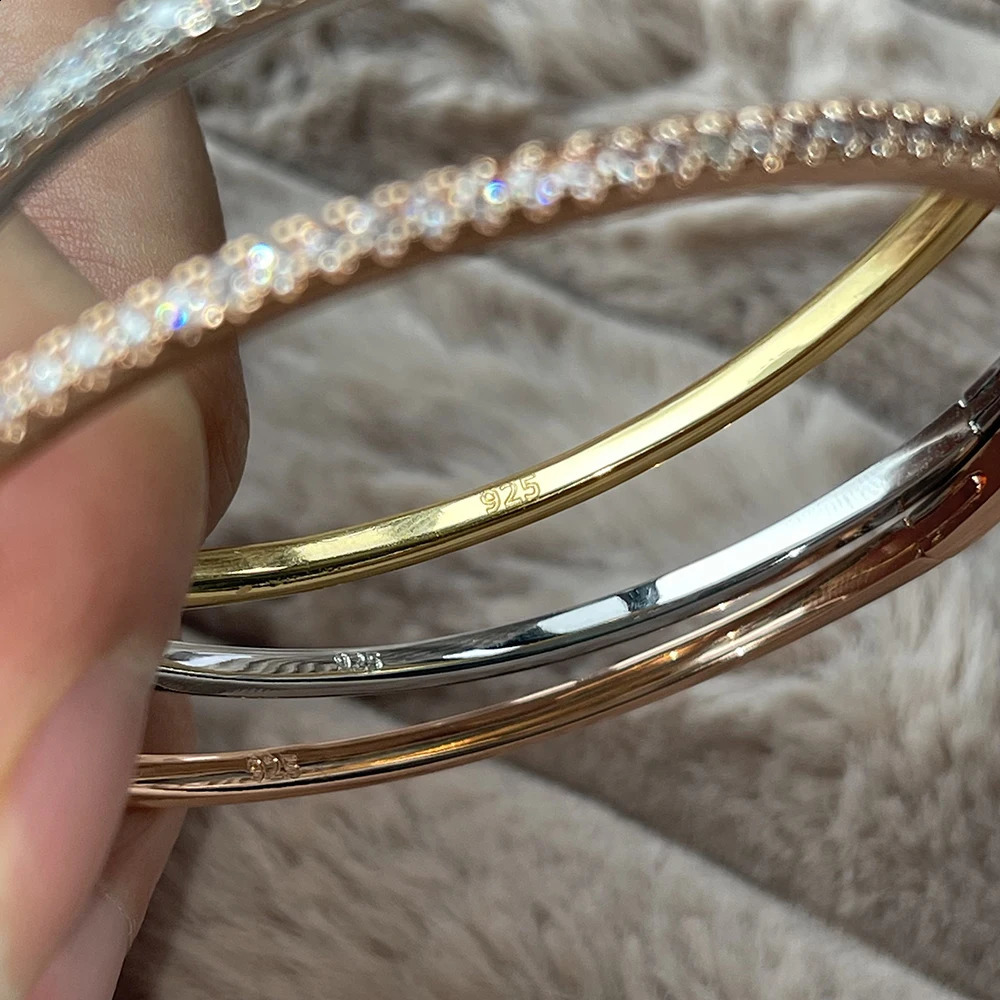 Pure 925 Sterling Silver Full Diamond Bracelet Classic Party Jewelry Friendship Bracelet Silver Bangle Rose Gold 17CM 250207