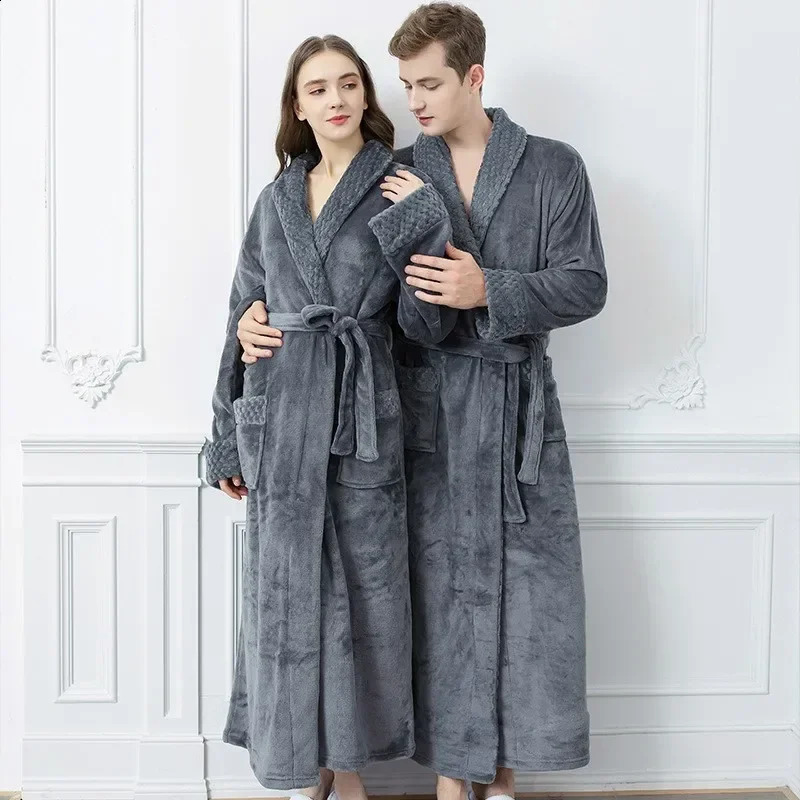 Female Autumn and Winter Warm Long Coral Velvet Thick Couple Bath Bathrobes Men Women Pajamas Shower Robe Towels For Adults 250109
