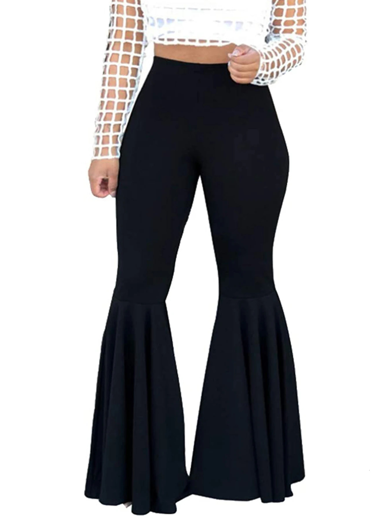 plus-size womens trendy bell-bottomed trousers knitted fabric solid color trousers in the summer of 2024 250207