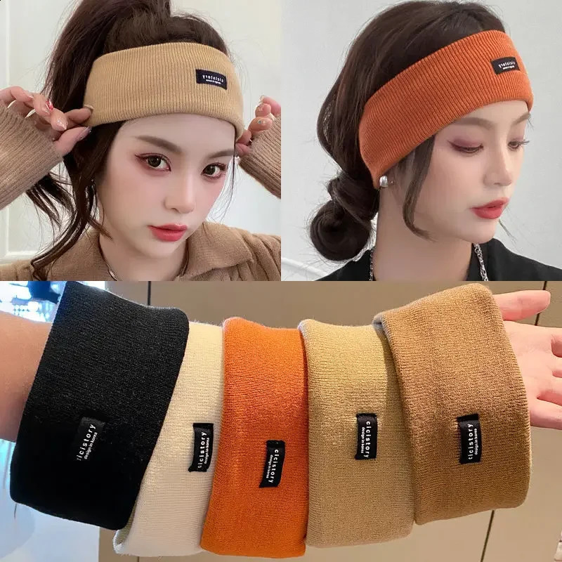Women Winter Wide Headband Solid Color Knitted Warm Headwrap Girls Punk Elastic Headwear Sports Hair Bands Accessories 250207