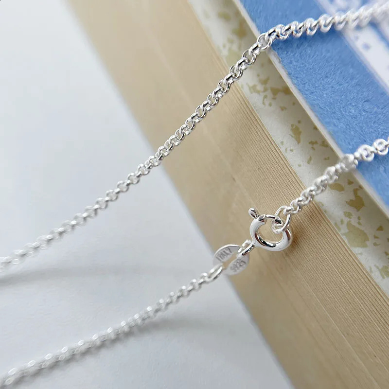 35cm-45cm 1.m Pure Real 925 Sterling Silver Circles Rolo Chain Necklace Women Girl Italy Jewelry Kolye Collare Collier 250120