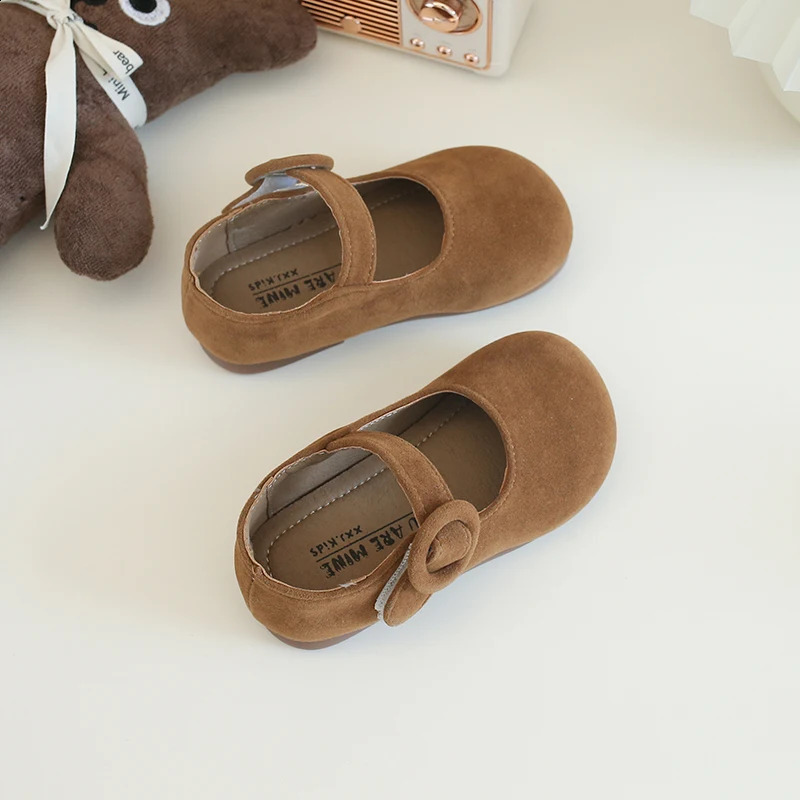 Girl Mary Janes Cute Round Toe Children Non-slip Leather Shoes Flats Autumn Fashion Hook-loop Toddler Kids Solid Color Shoe 250206