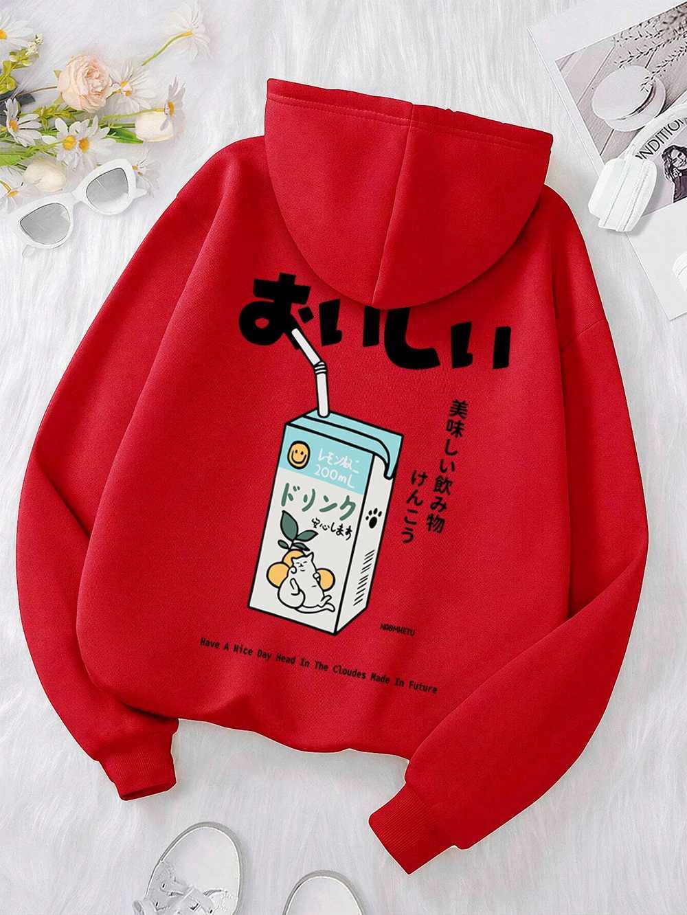 Kawaii Japanese Harajuku Cat Printed Hoodie Mens Fashion Loose Hoodie O-Neck Casual New Sportswear Pocket Wool Couple Hoodie W250207