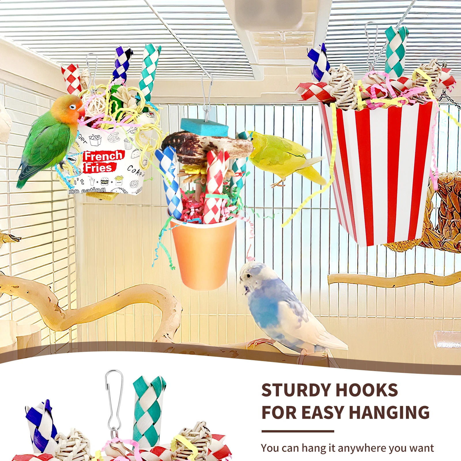 Bird Toys 3PCS Bird Shredding ToysBird Shredder Toys Chewing Toys Parrot Cage Foraging Hanging ToyBird Cage Accessories for B 250206
