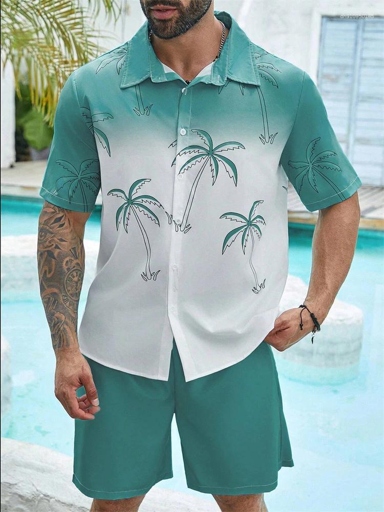 Men's Tracksuits Hawaii Short Sleeve Shirt Beach Shorts 2 Pcs Set Comfortable Men Casual Flower Summer Breathable Male Suits