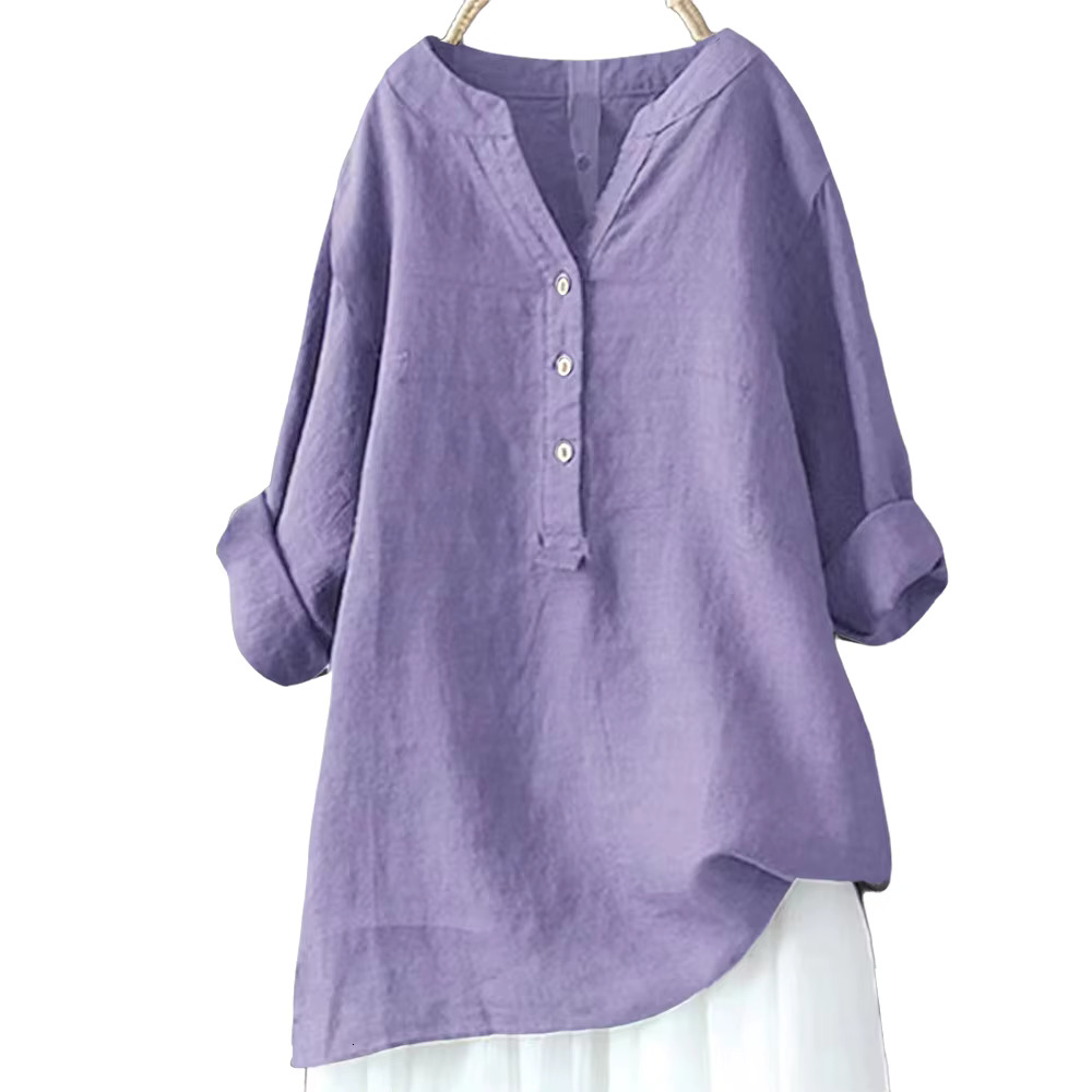 Solid Casual Loose Shirts Women Summer Vintage Plus Size Tops Oversized T-Shirts Fashion Cotton En Short Sleeve Blouses L-5Xl