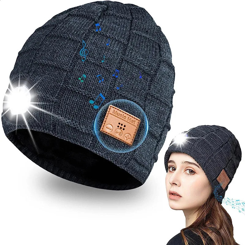 Warm Bluetooth 5.0 Headphones Outdoor LED Light Music Hat with MIC for Handsfree Easy to Disassemble Washable Birthday Gifts 250120