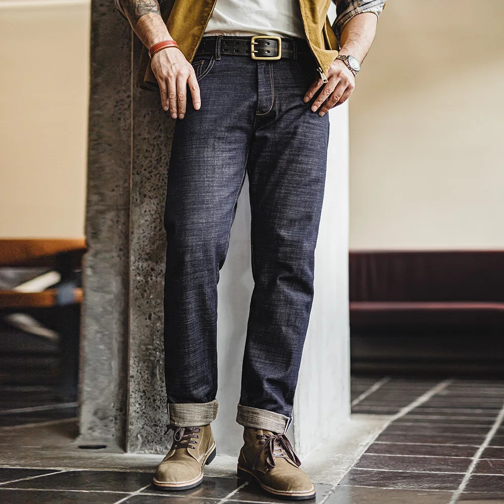 Maden Vintage 135oz heavyduty buffet denim jeans pure cotton straight pants mens autumn and winter casual wear 250207