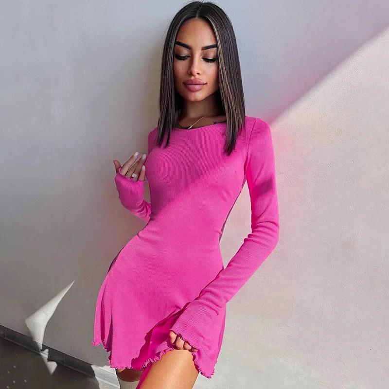 Dulzura Women 2024 Autumn Winter Fashion Long Sleeve Knitted Streetwear Bodycon Short Mini Dress Wholesale Items For Business 250206
