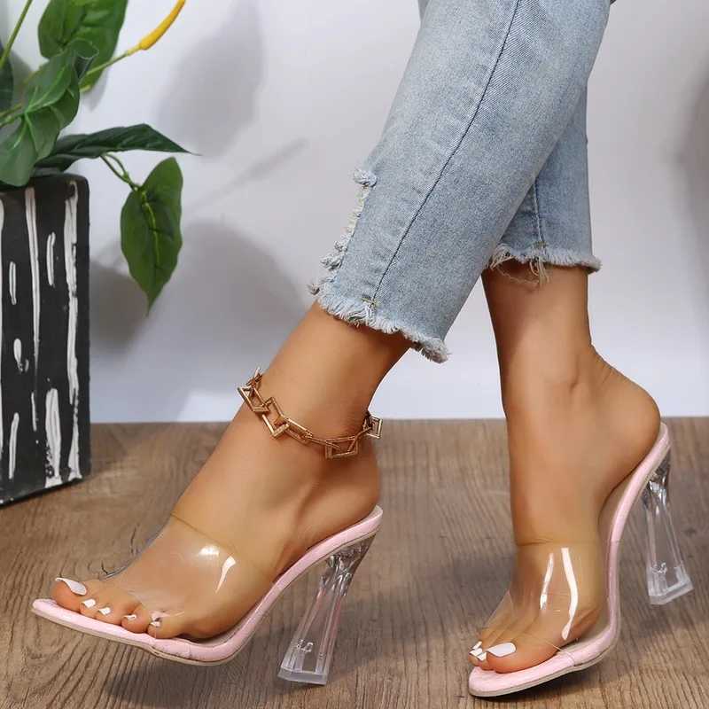 2024 Summer Jelly Sandals Open Toe High Heels Women Transparent Heel Sandal Slippers Clear Square Heel Slip- Slide ZapatosXJ250207