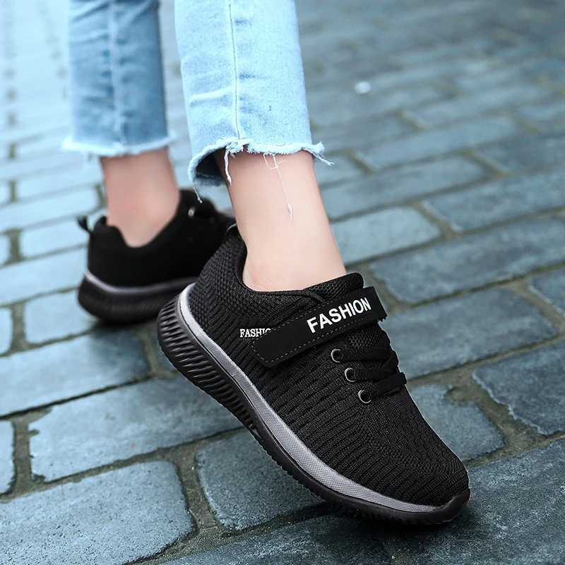 Children Lace-Up Hook Loop Running Sports Boy Girl Breathable Walking Shoes Mesh Sneakers Black Spring Sandals 28-39 Size W250207
