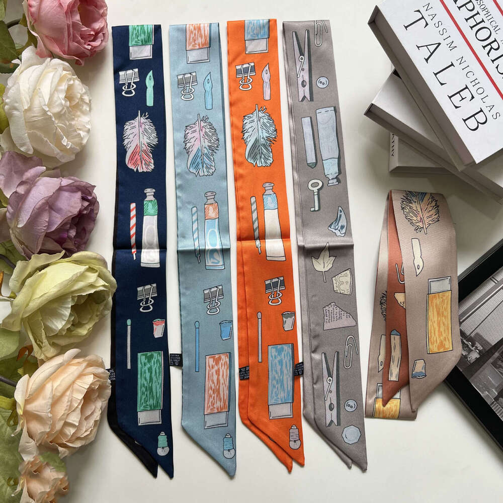 2025 Qiankun 90cm simulation silk scarf in bag, small long strip, narrow diagonal binding bag handle ribbon