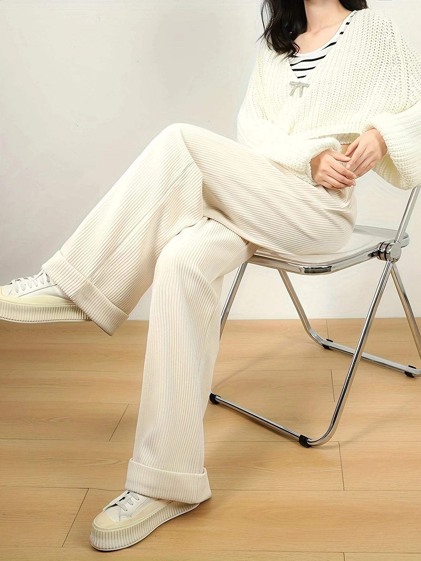 corduroy pants womens lengthened highend loose wide leg slim high waist comfortable 250206