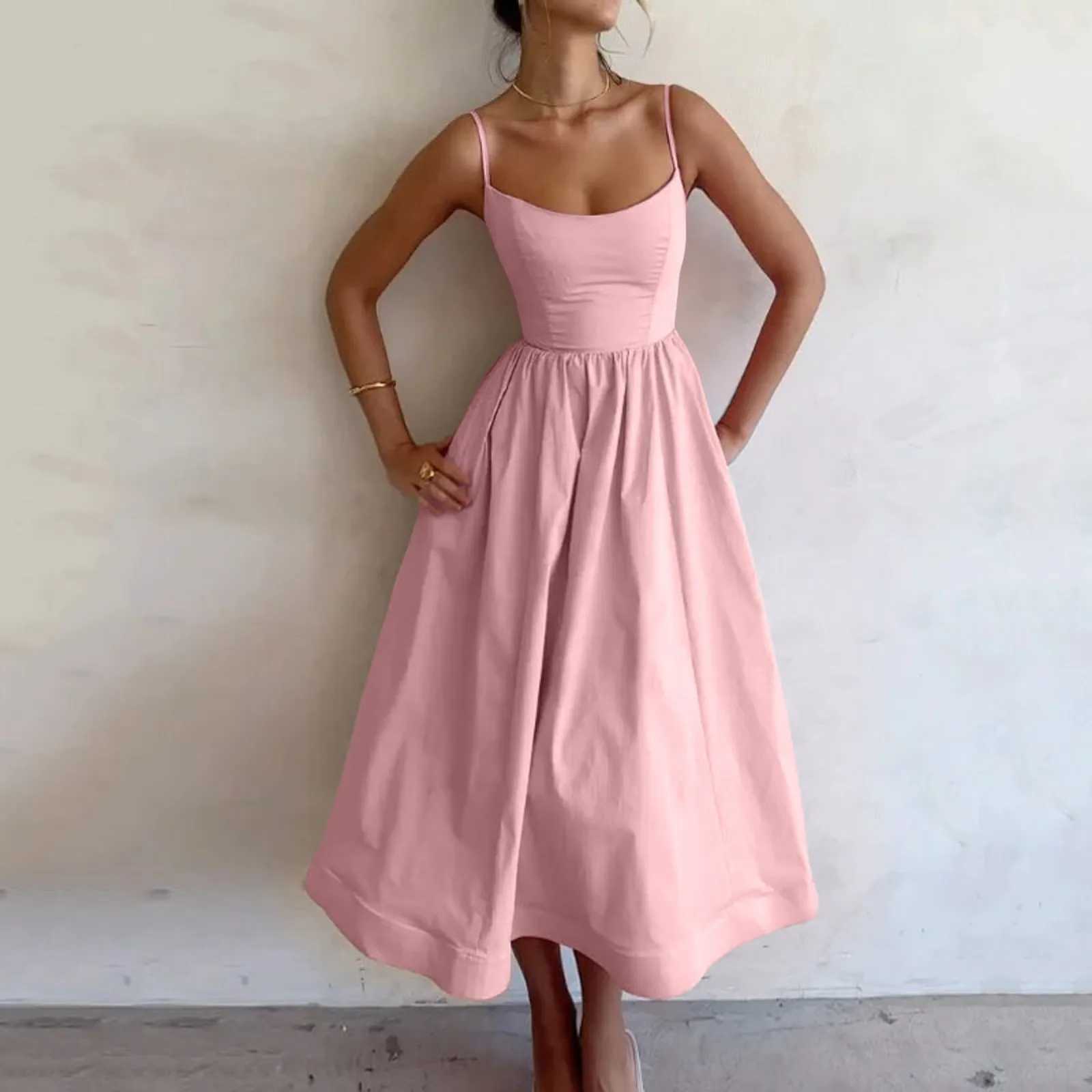 Dresses On Sale Clearance Women Sveless Sling Long Dress Summer Solid Color Backless A Line Vestidos En Oferta LiquidaciNXJ2500207
